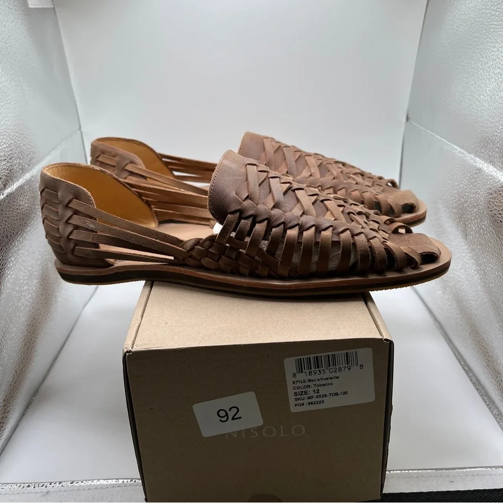 NIB Nisolo Brown Woven Leather Huarache Sandals